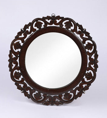 Handcrafted Round Decorative Wall Mirror | Premium Wooden Mirror