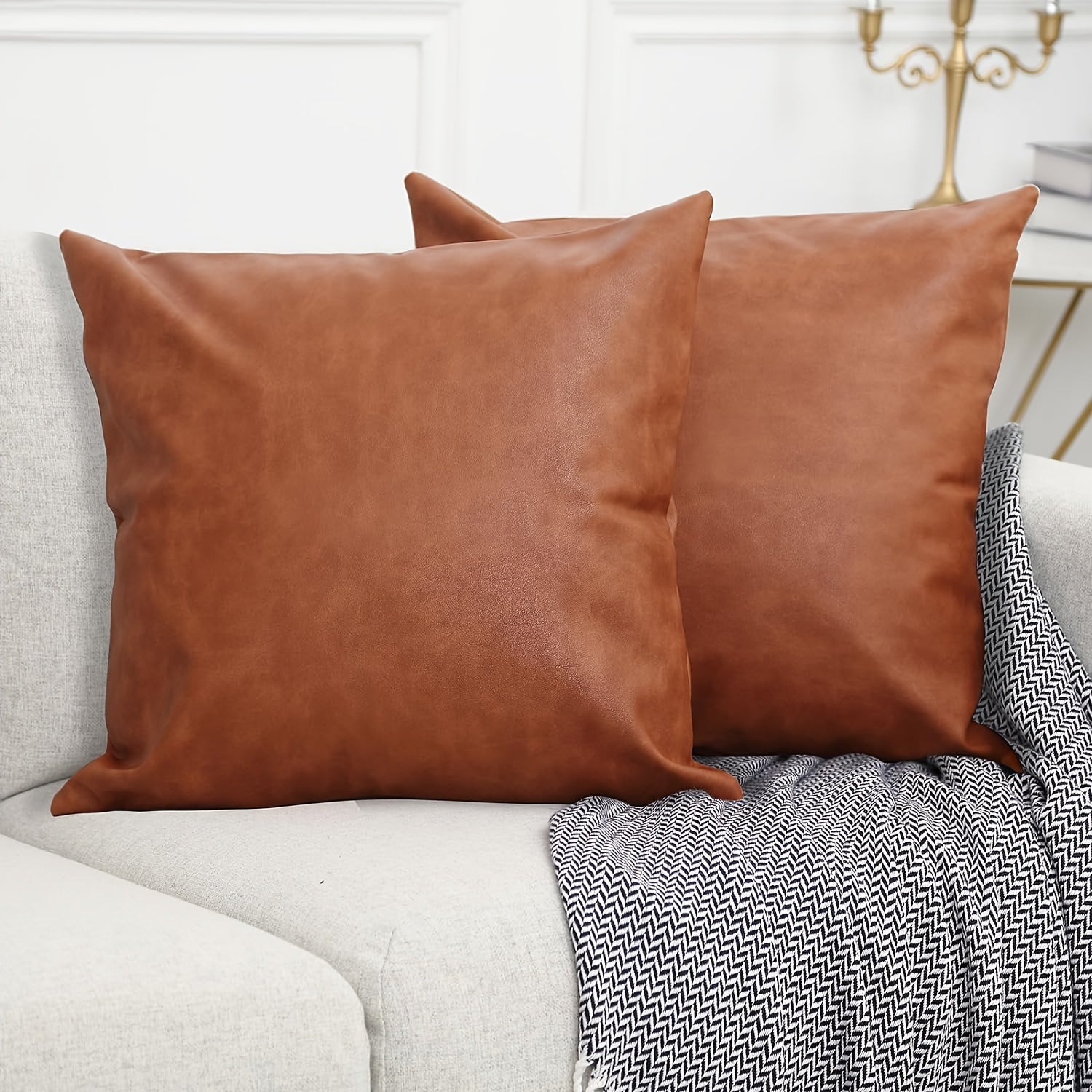 Faux Leather Pillow Cover 17.7in*17.7in Set of 2 Boho Pillow Covers Throw Pillows Farmhouse Modern Decorative Throw Pillow Covers Luxury Accent Pillows Cushion Cases for Couch Bed Sofa