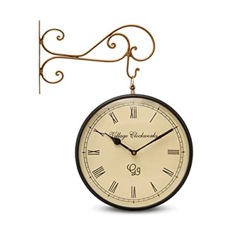 Premium Metal Railway Station Clock Vintage Clock (8 F) (Gold)