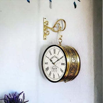 Vintage Handcrafted Double Side Clock / 6 Inch Size / Brass Finish