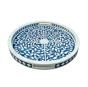 Handcrafted Bone Inlay Round Tray