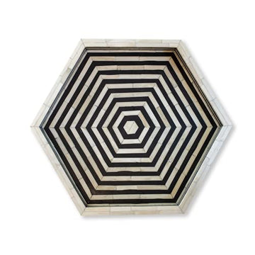 Handcrafted Bone Inlay Hexagonal Tray in Black