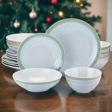 Ramsam Trends 16-Piece Embossed Stoneware Dinnerware Set