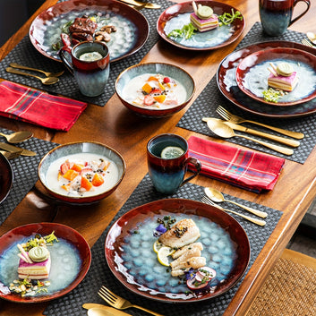 Ramsam Trends Red Kiln Change Glaze Dinnerware Set