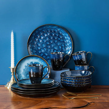 Ramsam Trends 16-Piece Blue Kiln Change Glaze Dinnerware Set