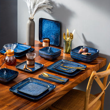 Ramsam Trends 16-Piece Square Kiln Change Glaze Dinnerware Set