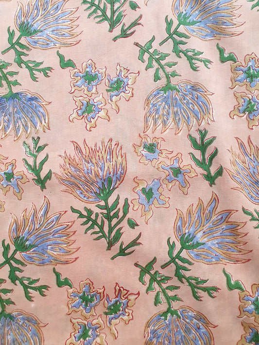 Hand Block Printed Cotton Fabric - Floral Design