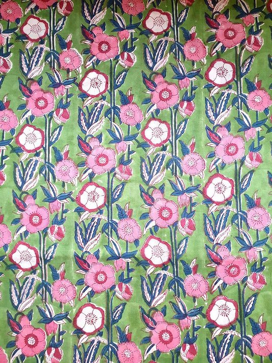 Hand Block Printed Cotton Fabric - Floral Design