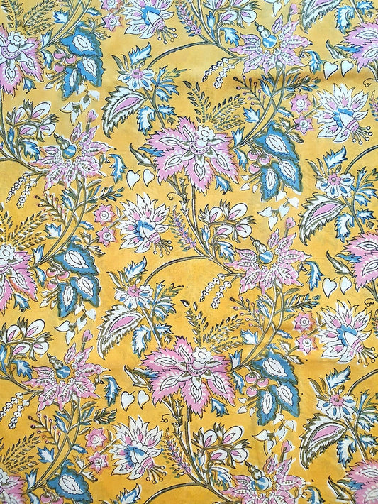 Hand Block Printed Cotton Fabric - Floral Design