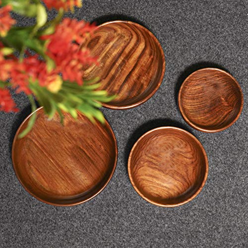 Mango Wood Classic Elegant Bowl Set - Multipurpose Serving, Handcrafted (Brown) - Set of 4