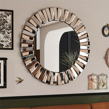 60cm Round Beveled Sunburst Glass Wall Mirror