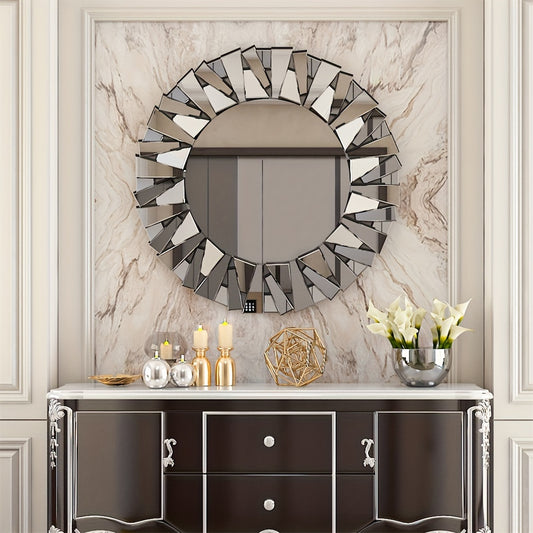 80cm Large Round 3D Mirrored Glass Wall Mirror