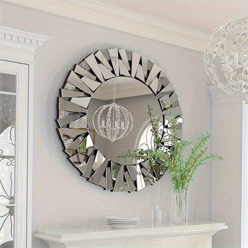 80cm Large Round 3D Mirrored Glass Wall Mirror