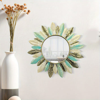 Art Deco Iron 3D Feather Wall Hanging Mirror