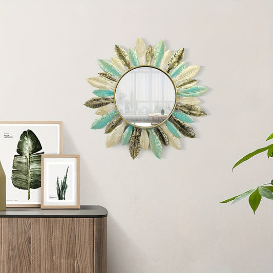 Art Deco Iron 3D Feather Wall Hanging Mirror