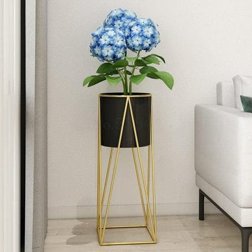 Handcrafted Modern Planter Stand Set - Gold and Black