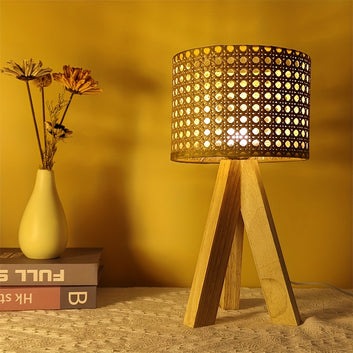 Rattan Shade Table Lamp with USB Charging