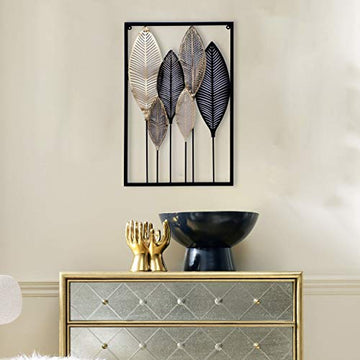 Gold and Black Matt Finish Leafs Metal Wall Art