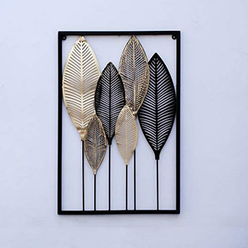 Gold and Black Matt Finish Leafs Metal Wall Art