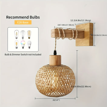 Ramsam Trends Wooden Wall Sconce with Woven Lampshade - Semi Flush Mount