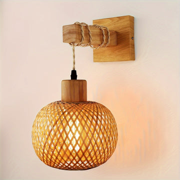 Ramsam Trends Wooden Wall Sconce with Woven Lampshade - Semi Flush Mount