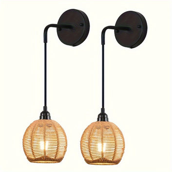 Ramsam Trends Adjustable Pendant Wall Light with Woven Lampshade