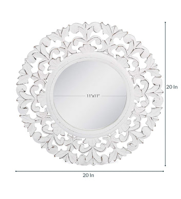 Elegant Handcrafted Round Decorative Wall Mirror | White Mirror Frame